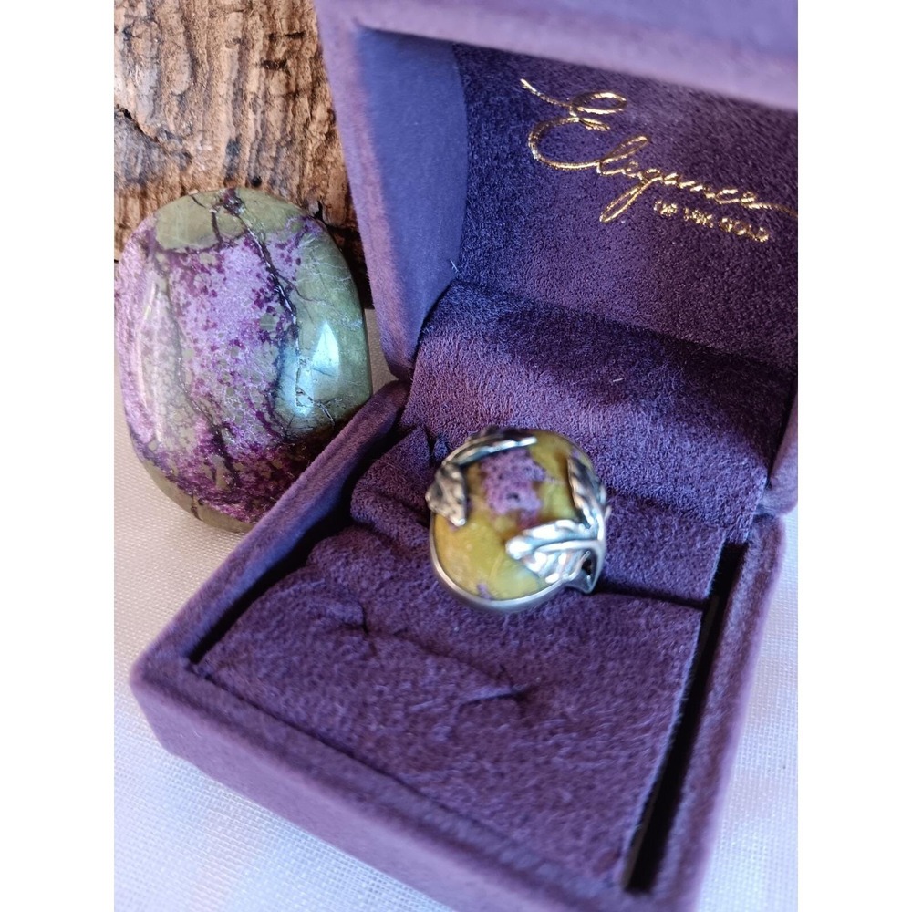 925 Sterling Silver Rare Oval Stichtite + Serpentine Ring Size 7 & Palm Stone - Picture 12 of 12
